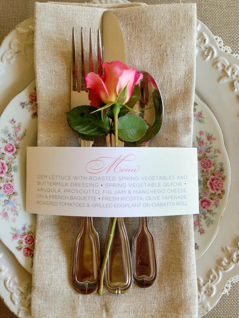 50 QTY Wedding Menu Napkin Wraps, Customizable & Affordable image 5