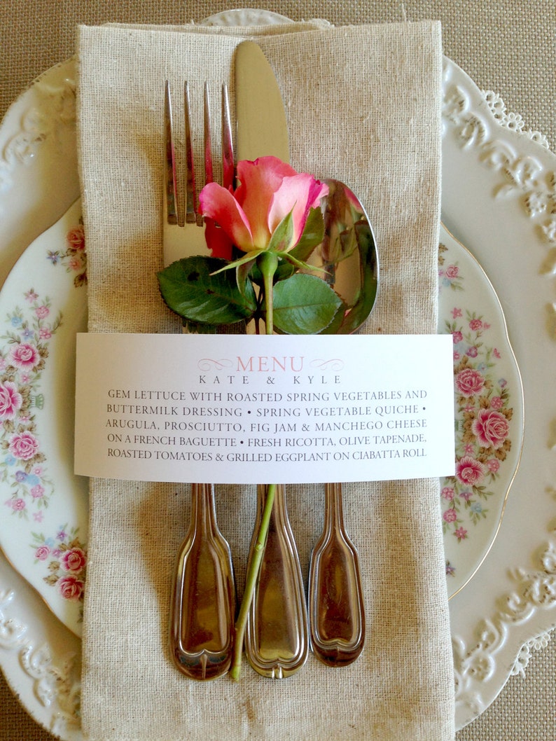 50 QTY Wedding Menu Napkin Wraps, Customizable & Affordable image 4