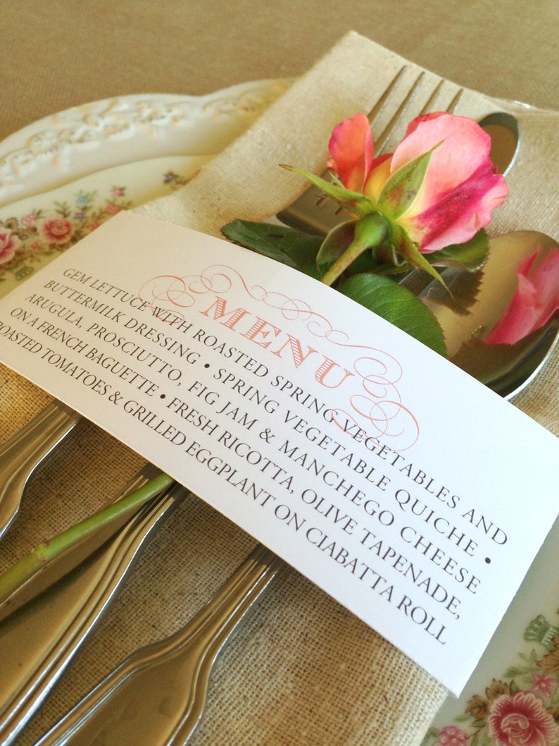 50 QTY Wedding Menu Napkin Wraps, Customizable & Affordable image 2