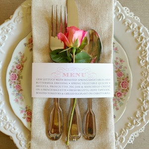 50 QTY Wedding Menu Napkin Wraps, Customizable & Affordable image 1