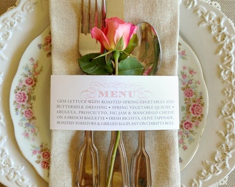 50 QTY - Wedding Menu Napkin Wraps, Customizable & Affordable