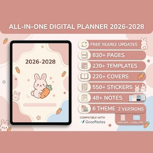 Allt-i-ett digital planerare 2026, 2027, 2028 digital planerare, digital journal, digital Goodnotes-mall, veckoplanerare, daglig planerare, Notability