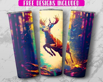 Deer Tumbler Wrap PNG, 20oz Tumbler Wrap, Digital Download, Forest Tumbler Design, Wildlife Art, Nature Theme, Sublimation Printing