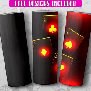 Poker PNG 20oz Tumbler Wrap, playing cards design, glowing effect, Vegas style, digital download, DIY project, tumbler wrap printable
