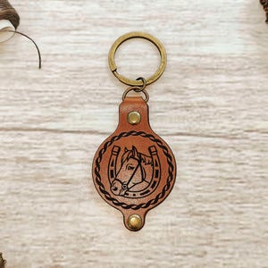 Horseshoe Leather Keychain, Double-Sided Engraved Horse Talisman, Lucky Obereg Keyring, Handmade Gift, Horse Horseshoe Obereg