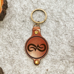Handmade Leather Infinity Keychain: Engraved Symbol Key Fob