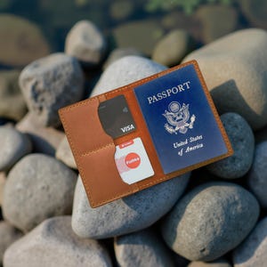 Personalized  Leather Passport Cover, Custom Passport Case with Card Pocket