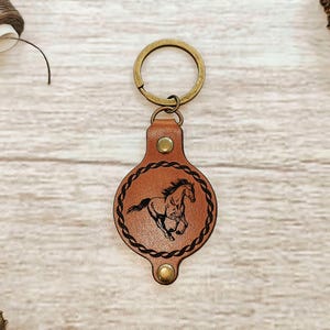 Horse Leather Keychain for Men, Personalized Gift with Engraving, Handmade Accessory for Dad, Husband, Son, Brother or Cowboy