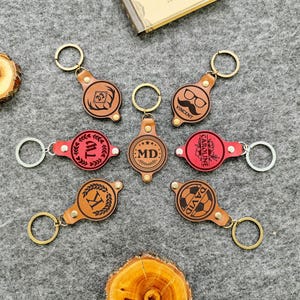Personalized Leather Keychain: Monogram Engraved, Double-Sided, Handmade