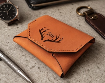 Lederbrieftasche für Herren & Damen, kompakter Kartenhalter mit Gravur, individuelle Geldbörse für die Vordertasche