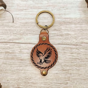 Engraved Hawk Leather Keychain: Protective Talisman Amulet
