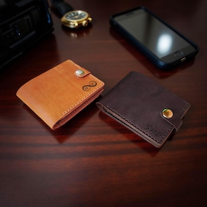 Cartera plegable de cuero hecha a mano con monedero: monograma personalizado disponible