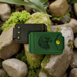 Portafoglio in pelle personalizzato con fermasoldi per uomo, porta carte sottile con incisione, fermasoldi minimalista, regalo fatto a mano per compleanno
