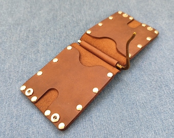 Custom Leather Money Clip Wallet, Personalized Mens Wallet, Handmade Card Holder Gift for Dad