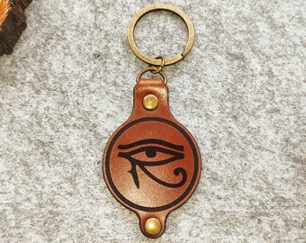 Eye of Horus Leather Keychain: Egyptian Protection Keyring