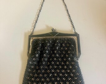 Whiting & Davis Black Vintage Mesh Purse Art Deco Design With Org Box
