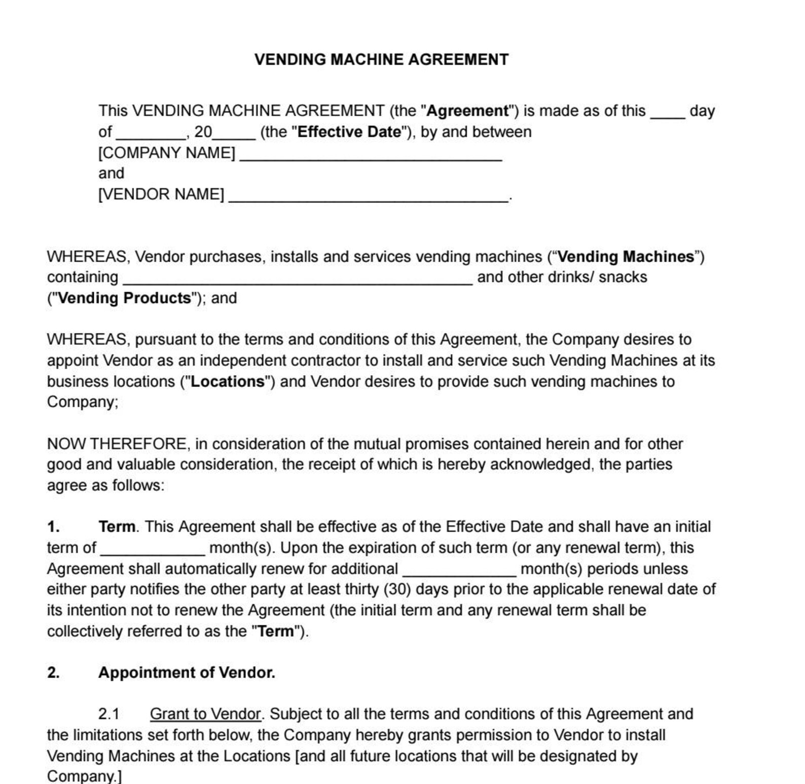 Vending Machine Agreement Template - Etsy UK
