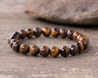 Tiger Eye Beaded Bracelet, Unisex Protection Crystal Gift