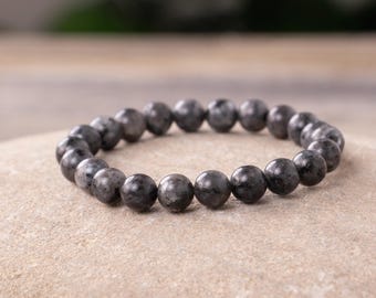 Labradorite Bracelet, Natural 8mm Gemstone Elastic Bracelet, Protection Jewelry, Gift for Her, Gift for Him, Christmas Gift