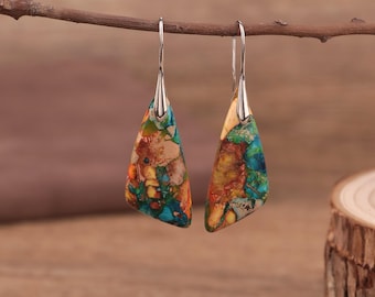 Natural Jasper Earrings, Simple Gemstone Earrings, Calming Pendant Earrings, Healing Earrings, Unique Christmas Gifts.