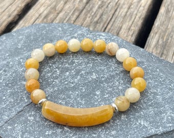 Natuurlijke gele jaspisarmband, stressverlichtende kristallen armband, Lucky Healing Stone-sieraden, eenvoudig handgemaakt cadeau