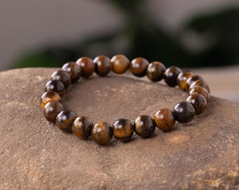 Tiger Eye Bracelet for Men, Brown Gemstone Beaded Bracelet