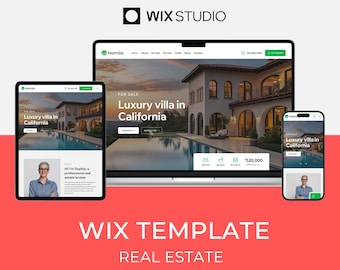 May include: A website template for real estate agents, featuring a luxury villa in California with a pool and a price tag of $520,000. The website is designed with a modern and clean aesthetic, and includes a contact form and a call to action.