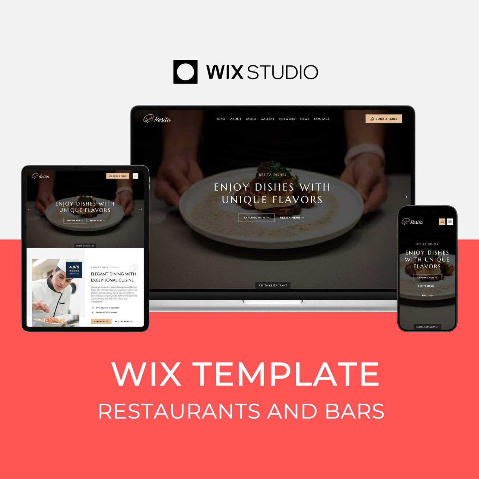 Wix Template for Restaurant, Bar and Coffee Shop Luxury Web Design