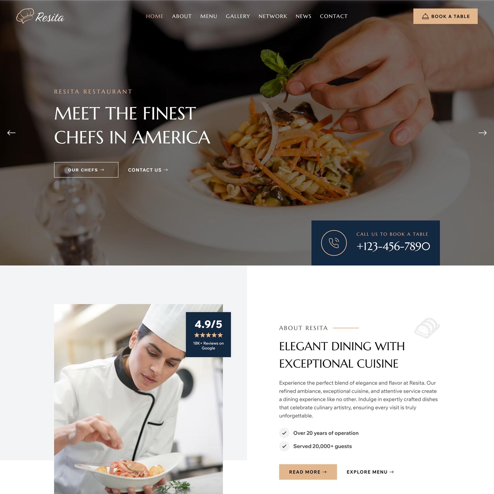 Wix Template for Restaurant, Bar and Coffee Shop Luxury Web Design