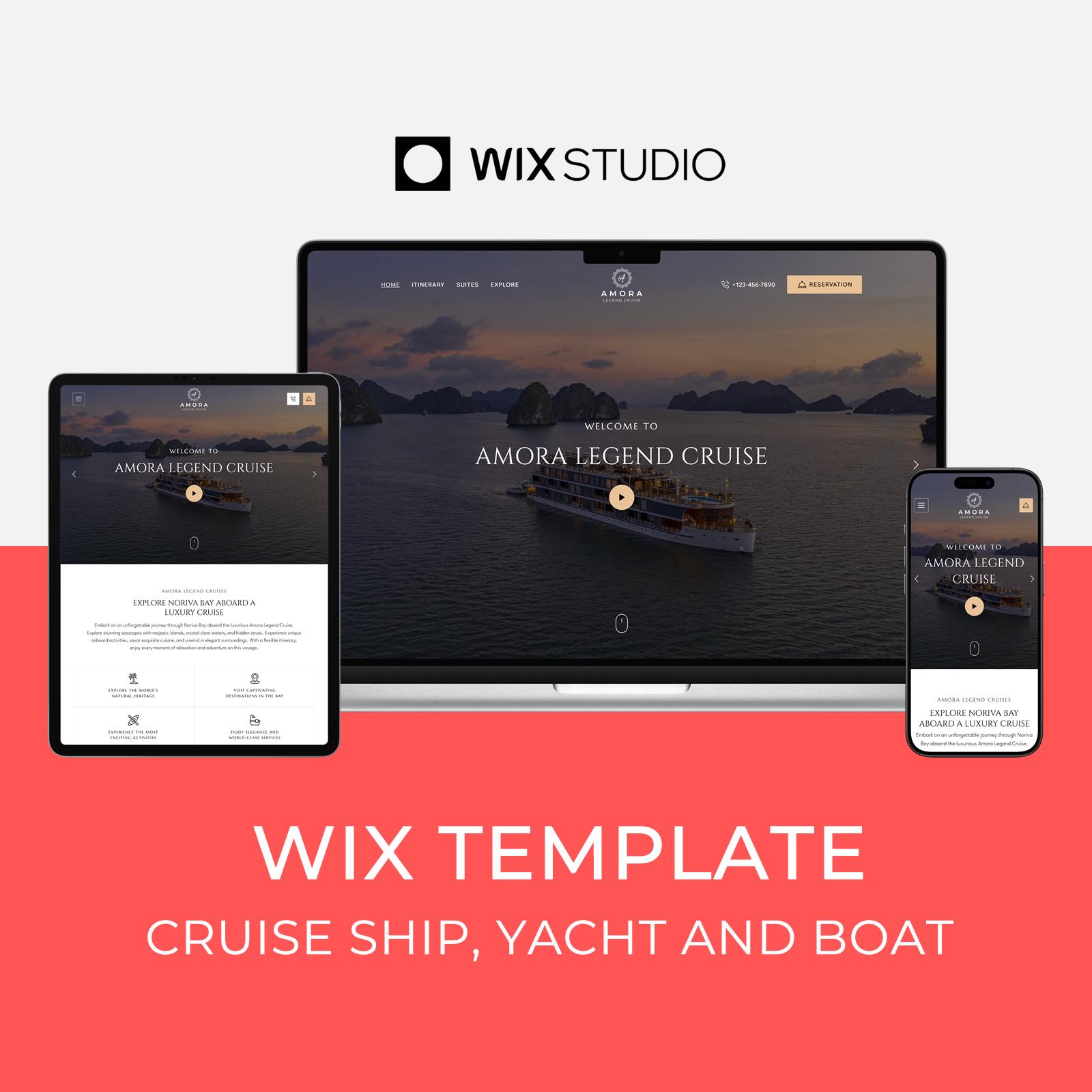Wix template for cruise ship, yacht, and boat websites, modern & luxury web design, Amora website template, built on Wix Studio by Bithemer