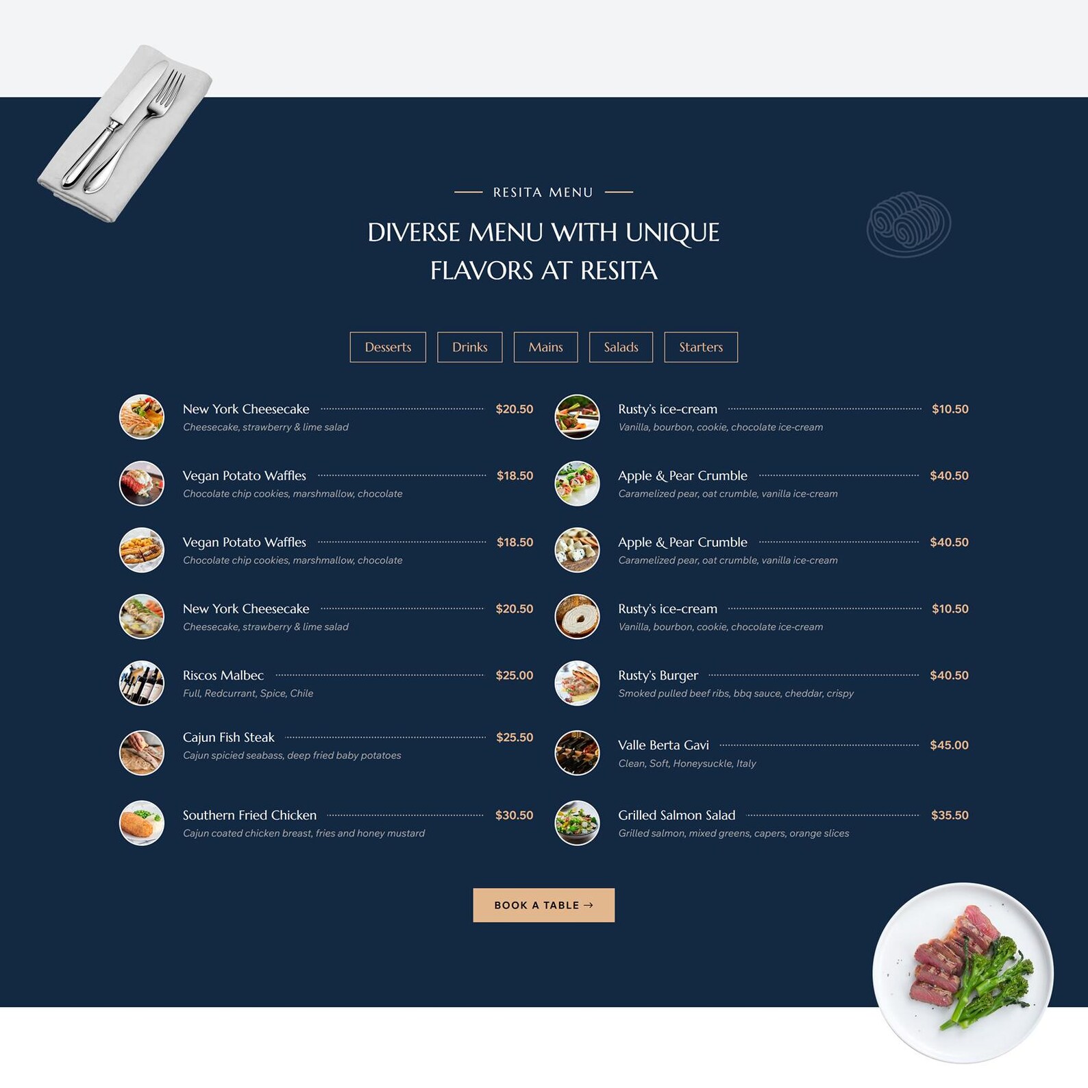 Wix Template for Restaurant, Bar and Coffee Shop Luxury Web Design