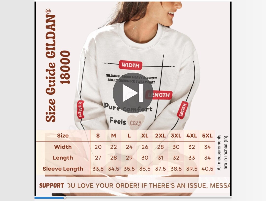Gildan G180 Size Chart, Size Chart Mockup, Size Cchart Gildan Mockup