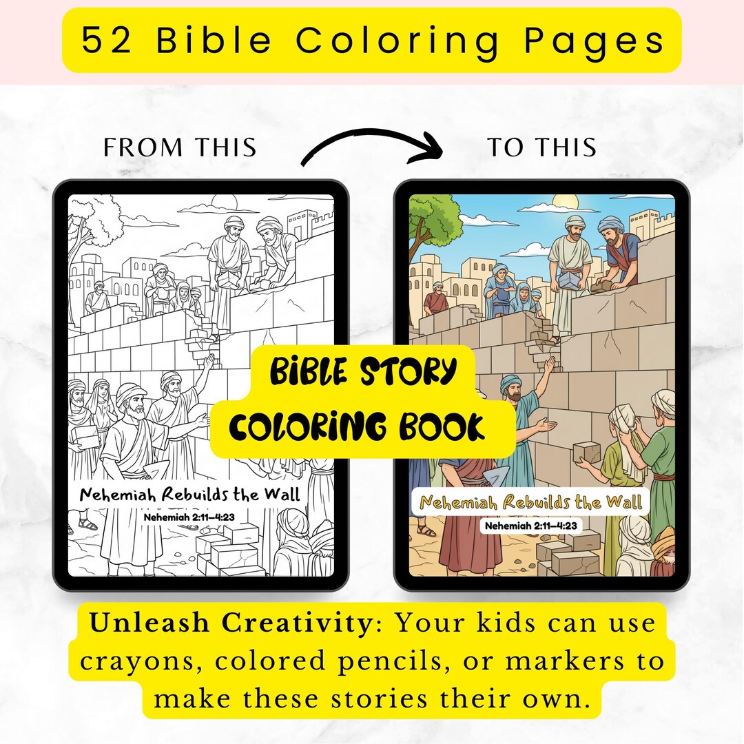 52 Bible Story Coloring Pages for Kids: Sunday School & Homeschool (PDF ...