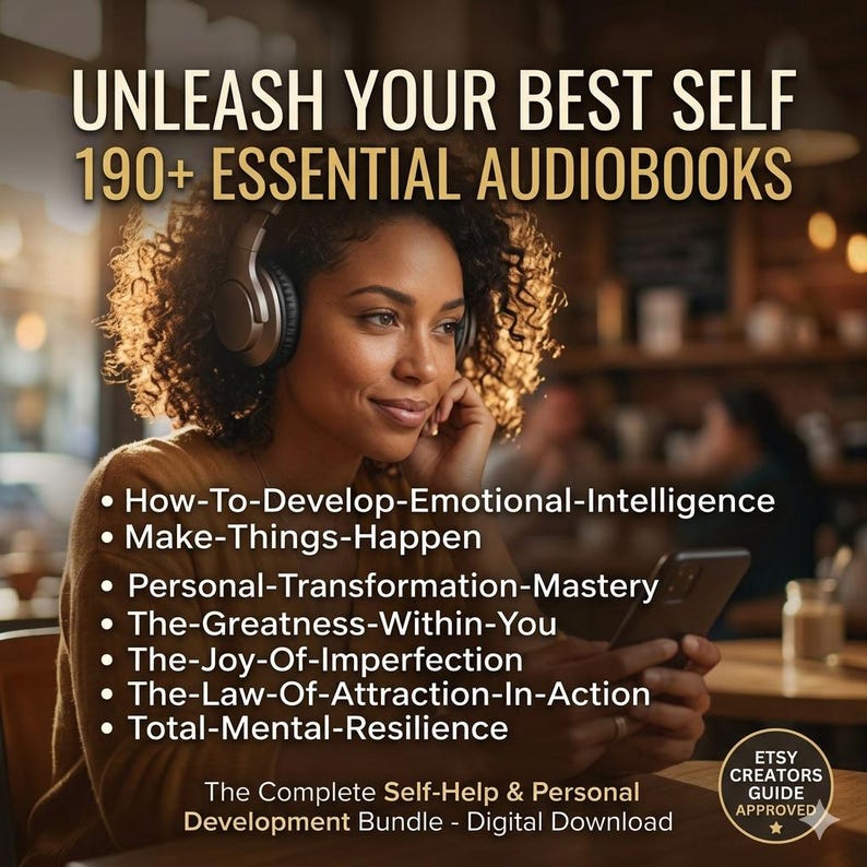 MP3 audiobook bundle displayed on phone, tablet, and laptop showing easy access to self help and personal development audio files anytime anywhere
self improvement audiobook collection with 190 plus titles in MP3 format for motivation, success, and life growth learning.
self help audiobook
audiobook bundle
personal development
mp3 audiobook
digital download
mindset audiobook
motivation audio
success audiobook
productivity audio
confidence audio