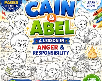 Kain och Abel Bibelmålarbilder för barn | Utskrivbar kristen sagobok PDF