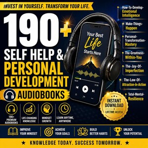 simple instant download process for audiobook bundle showing purchase, download, and start listening steps for digital product delivery
busy person listening to personal development audiobooks while working or commuting, highlighting flexible learning through audio format
all in one self help audiobook bundle with 190 plus MP3 audios encouraging personal growth, motivation, and success through digital download.