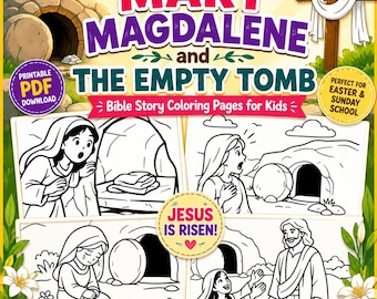 Maria Magdalena och den tomma graven målarbilder för barn | Kristen bibelberättelse utskrivbar PDF