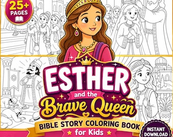 Målarbok för bibelberättelser från Ester, den modiga drottningen | Gamla testamentets aktivitet för barn (PDF-nedladdning)