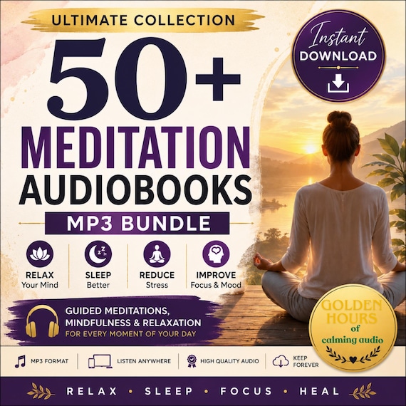 50+ Meditation & Relaxation Audiobooks MP3 Bundle | Guided Mindfulness, Sleep Meditation, Stress Relief Audio Collection