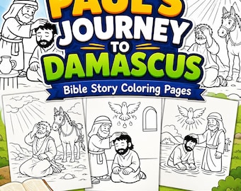 Målarbilder om Paulus resa till Damaskus | Bibelberättelse utskrivbar PDF (nedladdning direkt)
