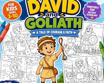 David och Goliat målarbok: Bibelberättelse för barn (digital nedladdning)