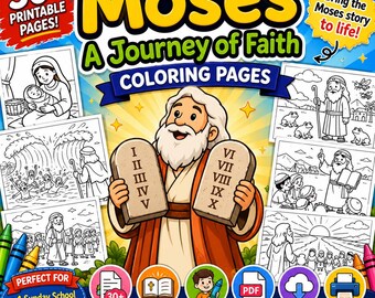 Målarbilder med Moses bibelberättelse | Kristen aktivitetsbok (digital nedladdning)