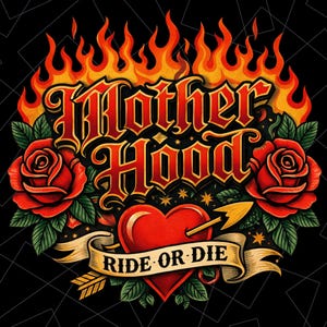 Mother Hood PNG Tattoo Style | Edgy Mom Png Design | Gothic Rose Flame Mom Life PNG | Heart Arrow Mom Sublimation | Rocker Mama Graphic