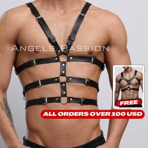 Leather Bulldog Chest Harness - Vegan Leather Gay Bondage for Mens - Mens Sexy Leather Harness