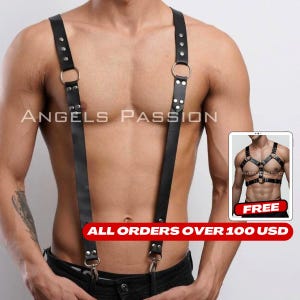Mens Leather Lingerie Harness, Chest Suspender for Mens, GayLeather Harness, Gay Pride Harness, Rave Outfit Accessory