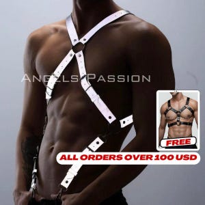 Reflective Chest Harness for Men, Bulldog Design, Glow in the Dark Leather Rave Accessories, Gay Harness Suspenders, Gay Reflective Clubwear