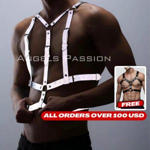 Reflective Mens Chest Harness, Bulldog Style Harness for Mens, Male Leather Harness, Glow in the Dark Rave Gear, Leather Accessories