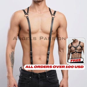Mens Leather Lingerie Harness, Chest Suspender for Mens, Stylish Leather Festival Harness, Gay Harness, Perfect Rave Outfit Accessory.