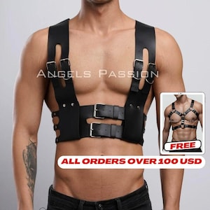Mens Leather Chest Harness, Gay Clubbing , Bulldog Leather Harness, Men Sexy gift, Fetish, Naughty underwear, Black lingerie, Trans harness