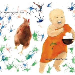 Fresh, kids monk, Funny painting,  Original pencil watercolor paint